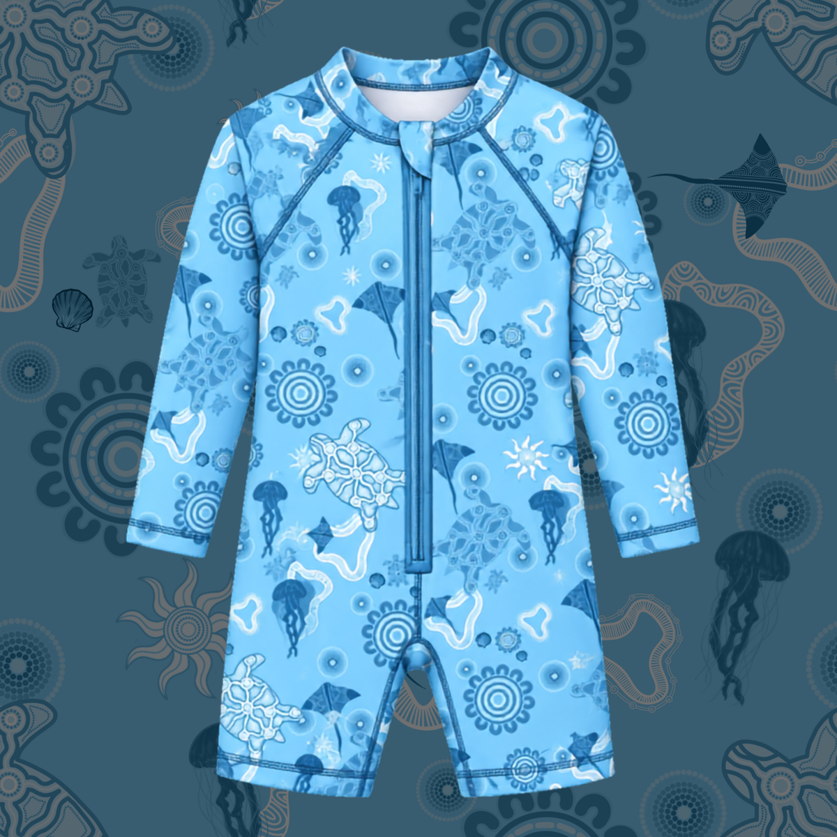 Ocean Blue - Long Sleeve Zip One Piece