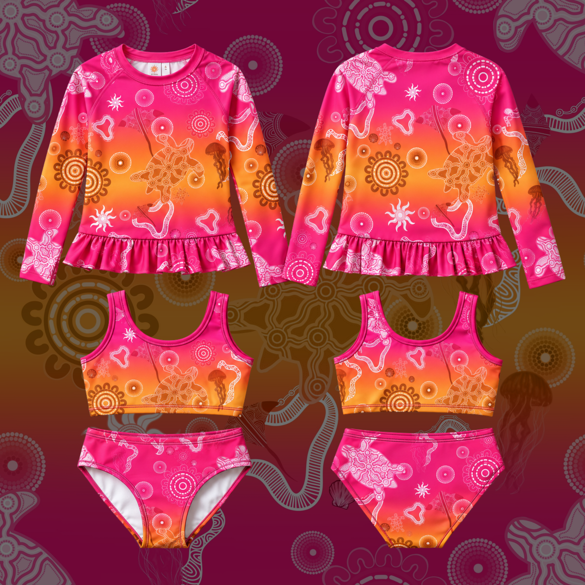 Sunset Blush - Frill 3 Piece Rashie Set